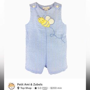Petit Ami Blue and Yellow Gingham Bee One-Piece